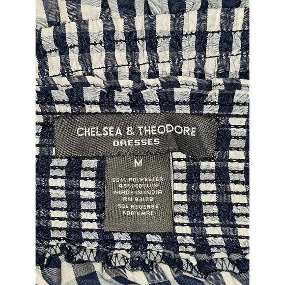 Chelsea & Theodore Women's Blue & White Gingham Off-Shoulder Dress Size M 088 - Picture 5 of 11